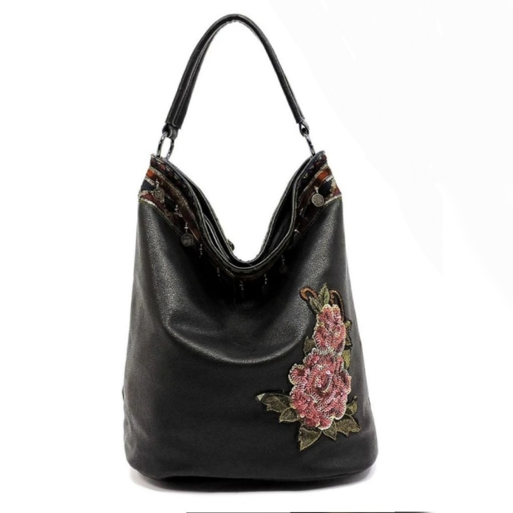 LG Black Sequin Embellished Hobo Bag